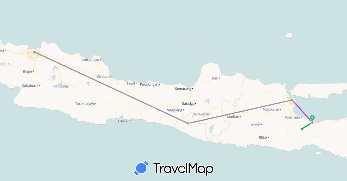 TravelMap itinerary: driving, bus, plane, train in Indonesia (Asia)